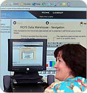 Photo of principal and data warehouse screen