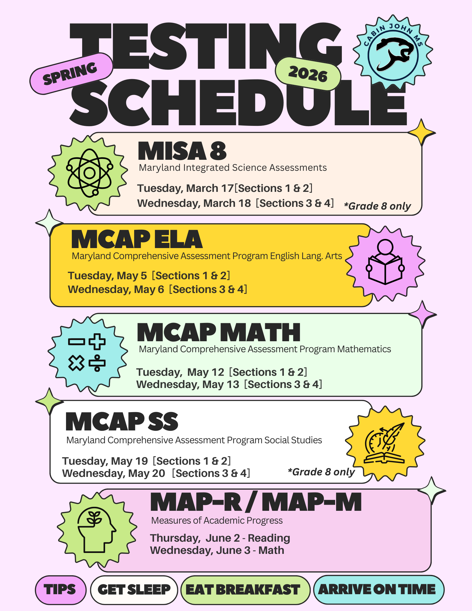 Spring 2026 Testing Schedule