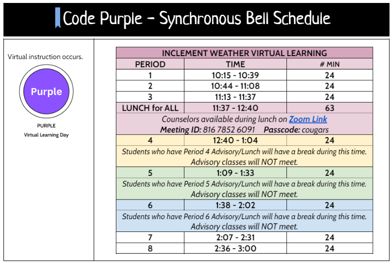 Code Purple Bell Schedule
