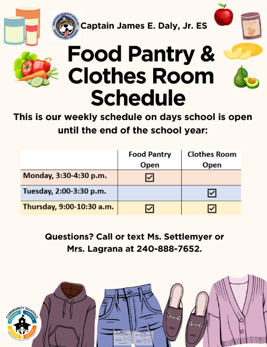 Food Pantry (Hours of Operation Capt. James E. Daly ES