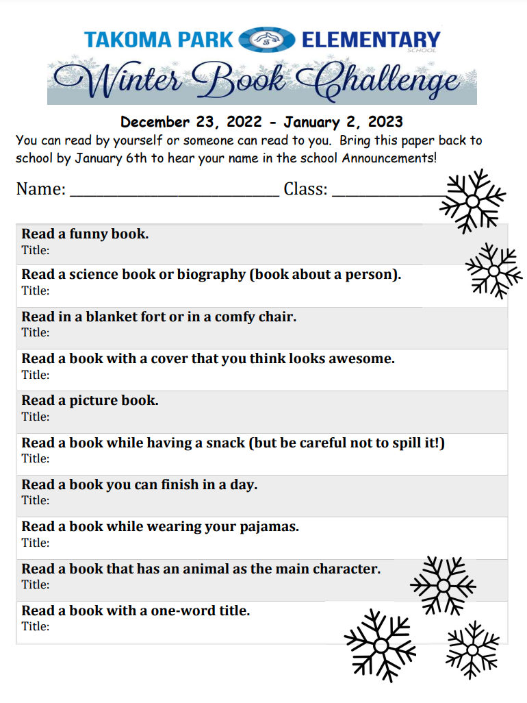Winter book challenge form