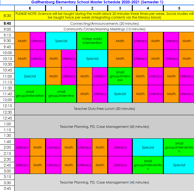 Master Schedule 2020-2021