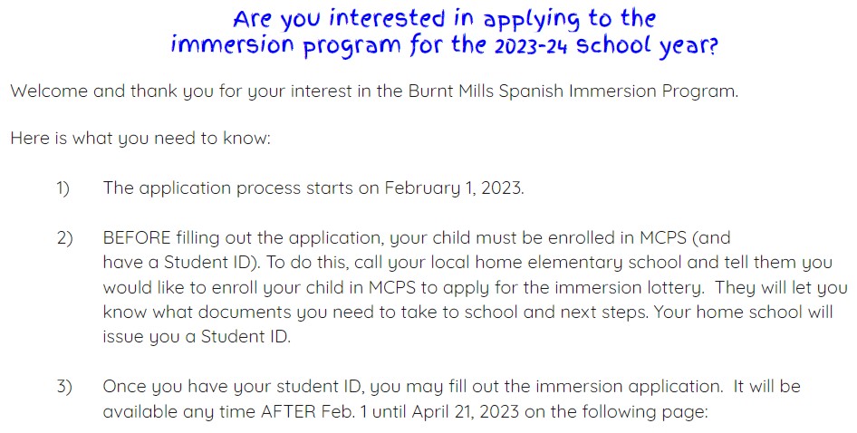 Immersion Application 2021 | Burnt Mills ES