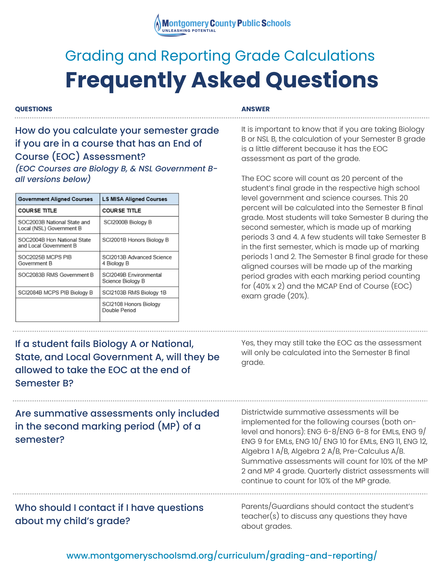 Grading and Reporting One-Pager, 2025-2026