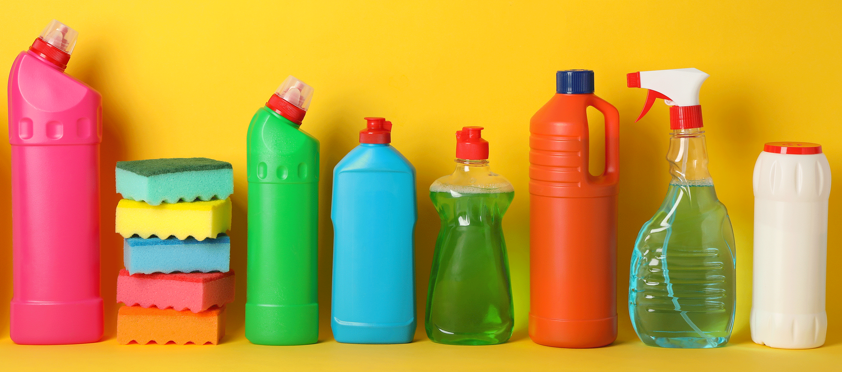 various bottles representing cleaning products