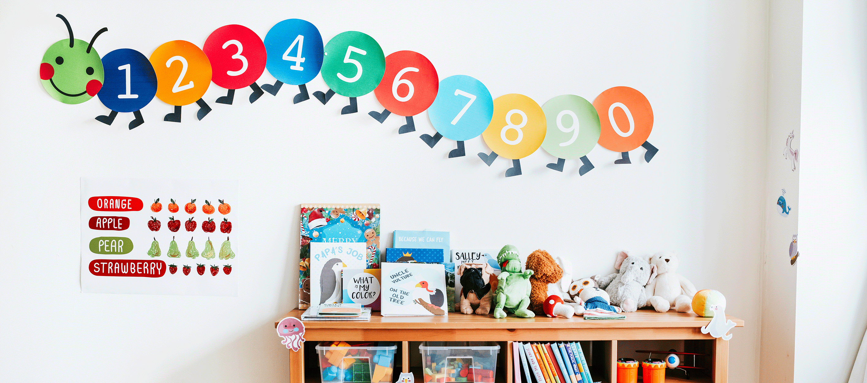 kindergarten classroom with decorated walls