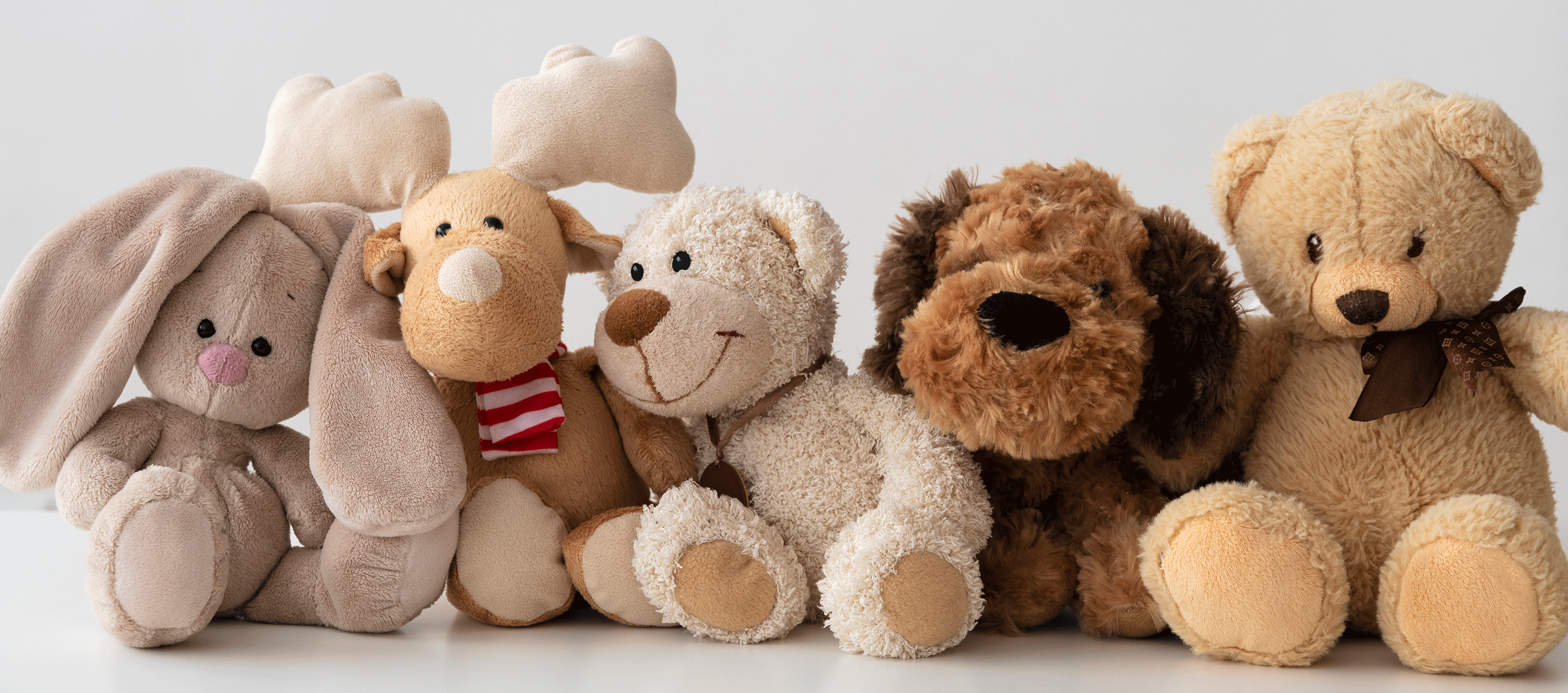 row of stuffed animals