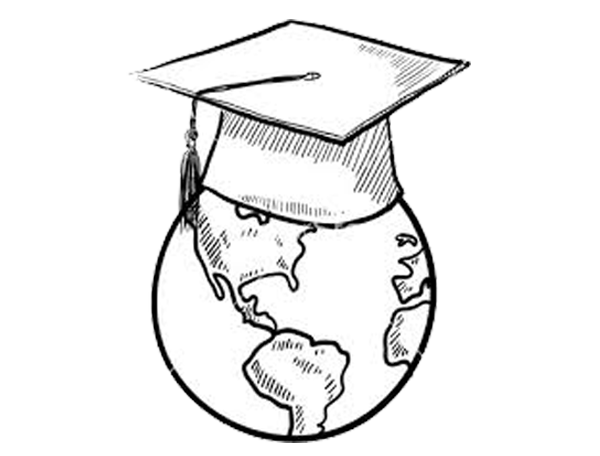 globe with grad hat