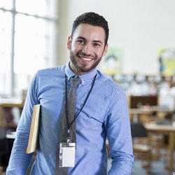 teacher in library