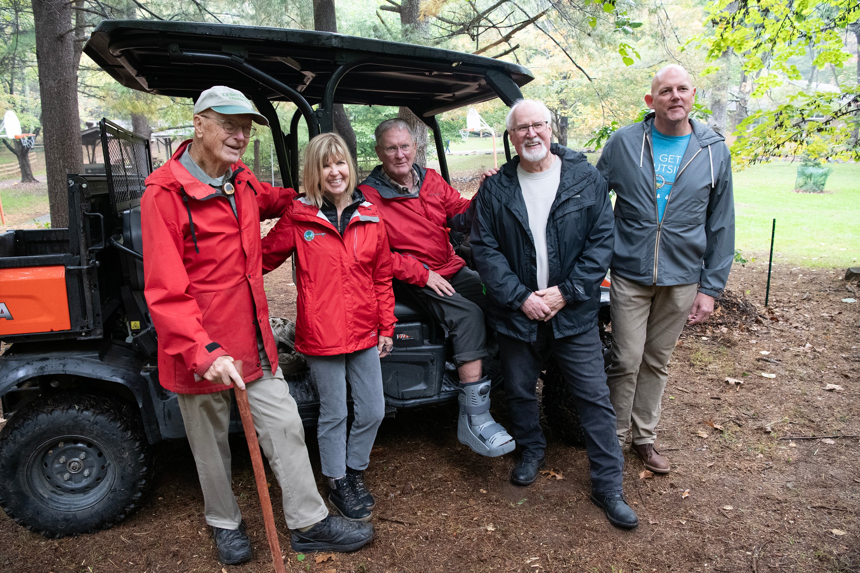 Left to right are the five supervisors Outdoor Ed has had in 60 years: Joe Howard, Laurie Jenkins, Bernie Samm, Dave Honchalk and Lee Derby.