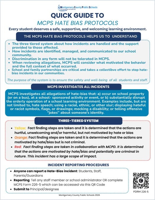 Cover of Quick Guide to MCPS Hate Bias Protocols