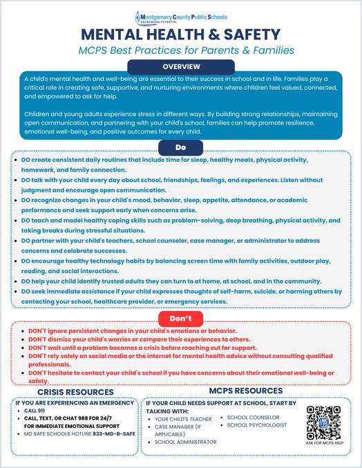 Cover of Mental Health & Safety: MCPS Best Practices for Parents & Families