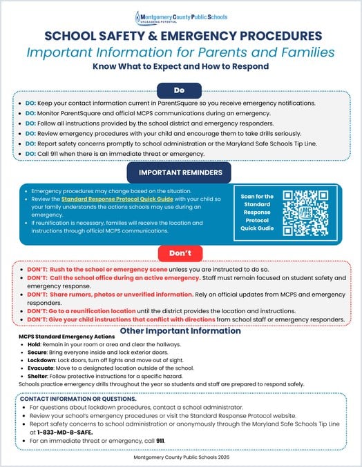 Cover of School Safety & Emergency Procedures: Important Information for Parents and Families