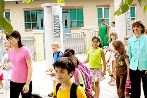Students arriving at school
