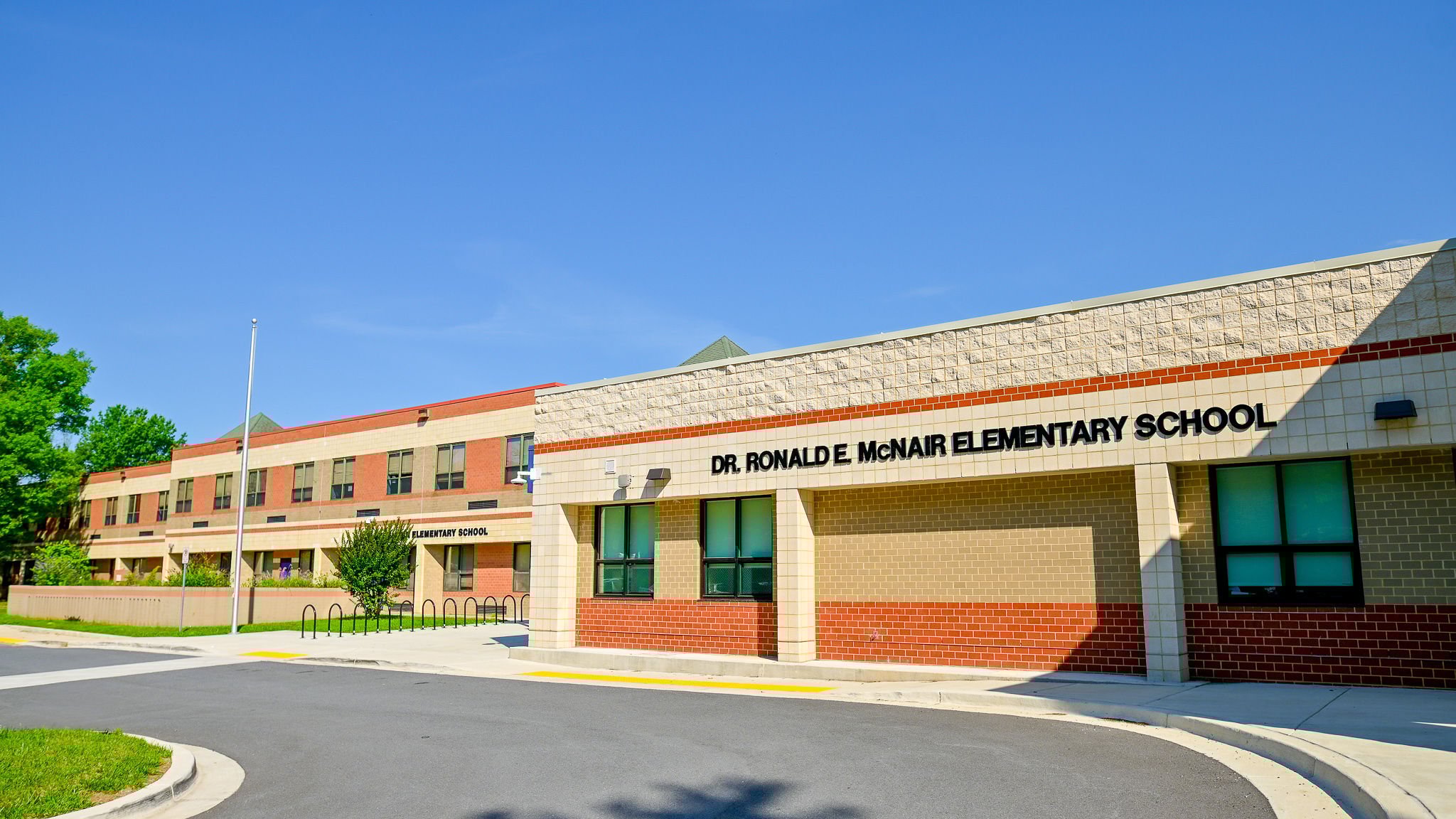 Side profile of school's building with school's name