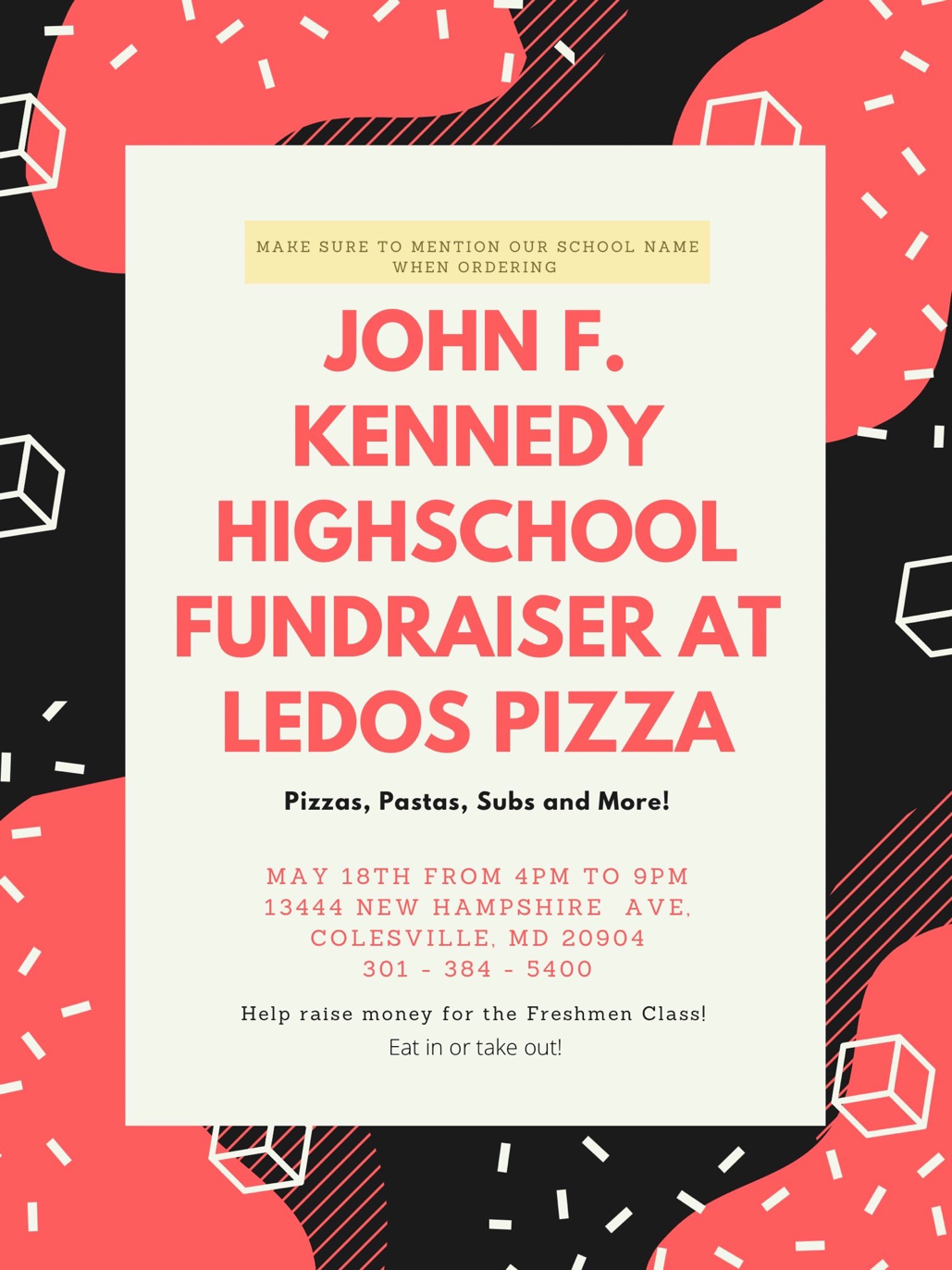 JFKHS gr9 Ledo's May 2021 pizza fundraiser flyer.png