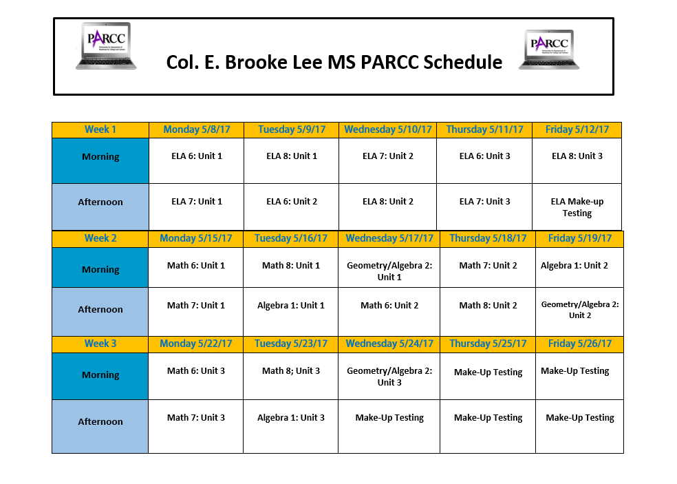 PARCC 2017 Schedule PARCC 2017 Schedule
